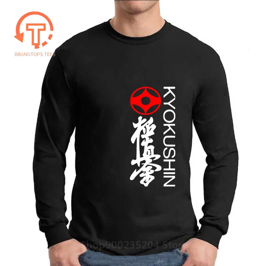 2020 fashion Loose Black Long sleeves Tshirt Homme Tees Kyokushin Karate Masutatsu Oyama Karate Japan Tee Print long T-Shirt Men