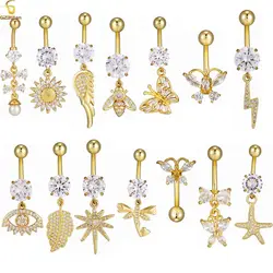 14G ciondolo ciondolo ombelico anello Color oro bilanciere in acciaio inossidabile zircone dorato orecchino ombelico donna gioielli Piercing Sexy