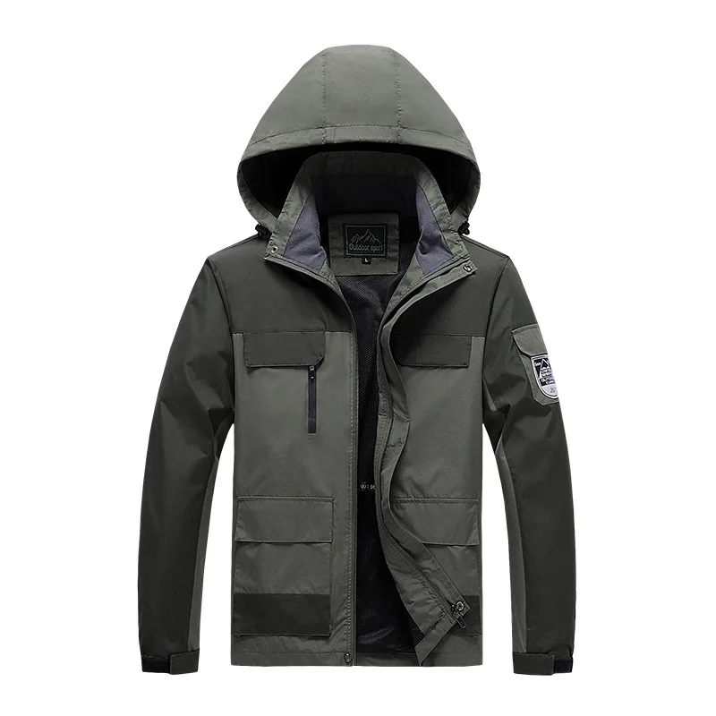 

Casual Hooded Jacket Men Spring Waterproof Military Jacket Men's Top Jackets Hiking Outerwear Zipper Thin Windbreaker Coat Male