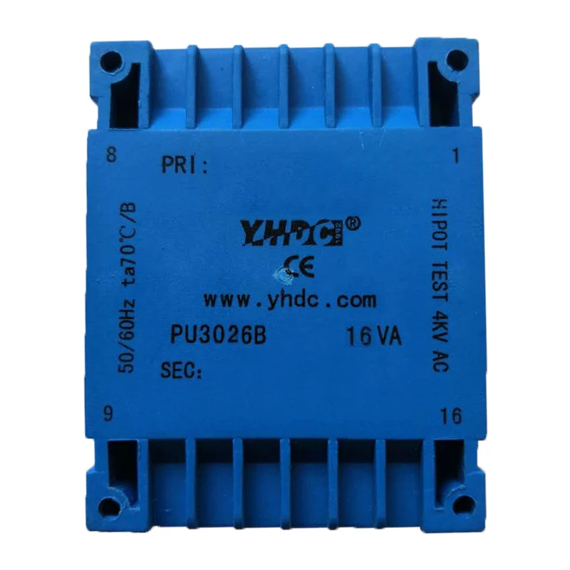 

YHDC PU3026B-E26 Мощность 16 ВА Вход 2*115 В Выход 2*21 В Инкапсулированный трансформатор PCB Сварочный изолирующий трансформатор