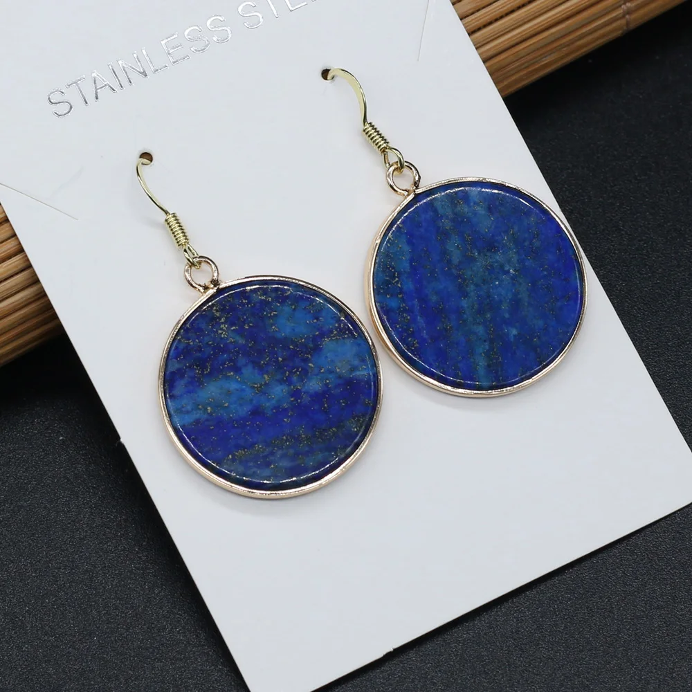 2020 Unique Dangle Earrings for Women Natural Stone Lapis Lazuli Ear Drop Fashion Jewelry Handmade Gems Art Earring Gift