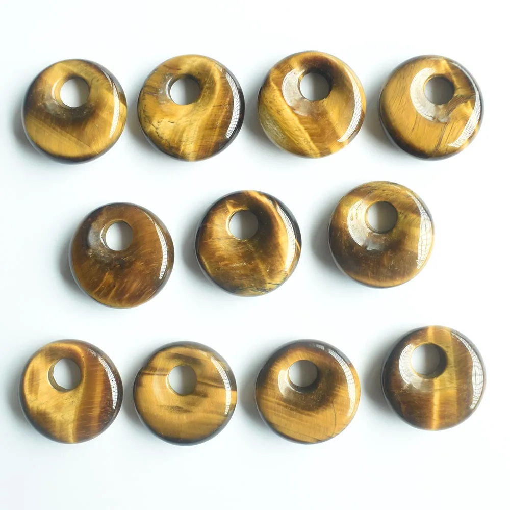 Good quality natural tiger eye stone gogo donut charms pendants beads 18mm for jewelry making Wholesale 20pcs/lot free shipping