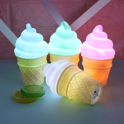 1PC Novelty Ice Cream Cone Shaped Night Light Desk Table Lamp Kids Children Decoration Led Toys for Girls