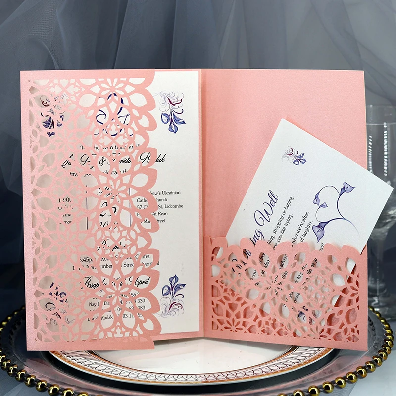 1pcs Elegant Flora Laser Cut Wedding Invitation Card Hollow Greeting Card Customize Business With RSVP Card Decor Party Supplies