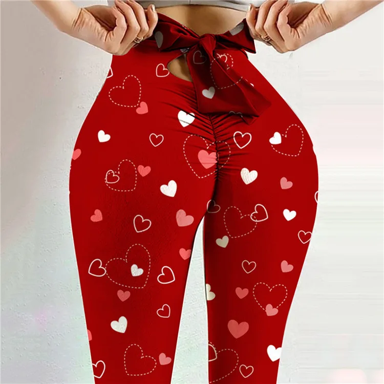 High Waist Yoga Pants Women Fitness Sport Leggings Heart Printed Elastic Gym Tights Running Trousers Hip-lifting Sports Leggings