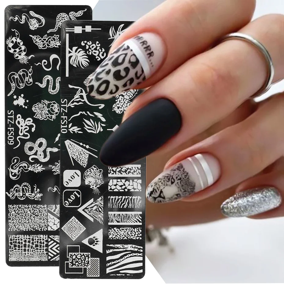 Snake Leopard Print Nail Art Templates Stamp Plate Flower Tiger Animal Skin Lace Nail Polish Print Image Stencils Tools NLSTZ-FS