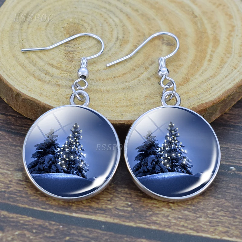 Picture 5: Christmas Earrings Santa Claus Snow House Dangle Earrings Picture Glass Cabochon Drop Earrings for Women New Year Jewelry Gifts