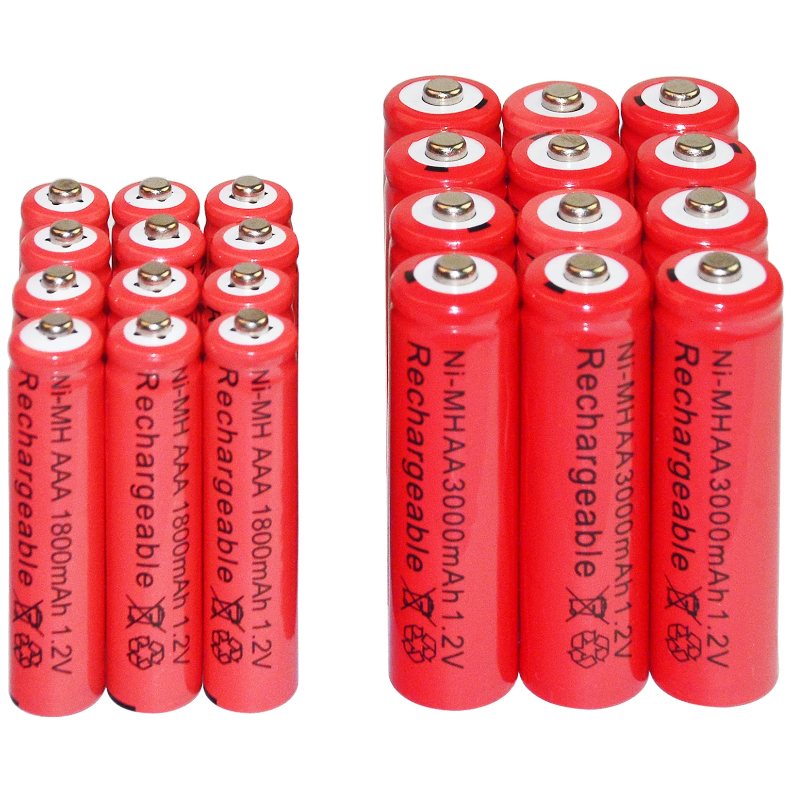 1.2V AA AAA NI MH batteria ricaricabile AA AAA NI-MH 1800-3000mah per torcia giocattoli orologio lettore MP3 sostituisci batteria Ni-Mh rosso