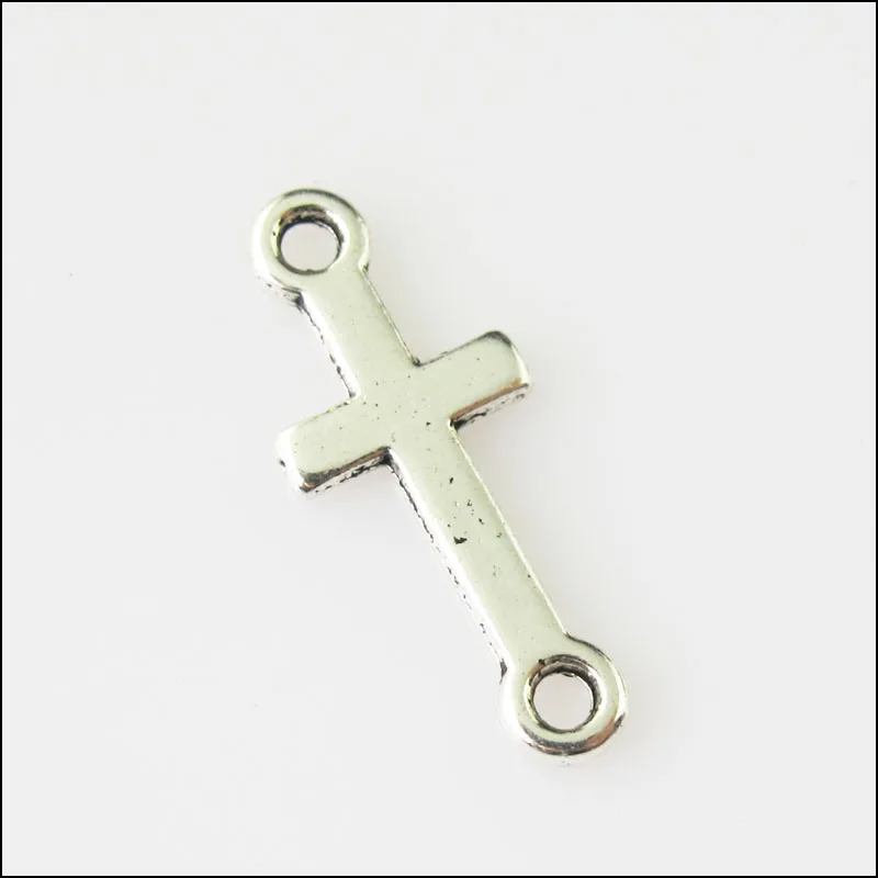 70 New Smooth Cross Connectors Tibetan Silver Tone Charms Pendants 8x20mm