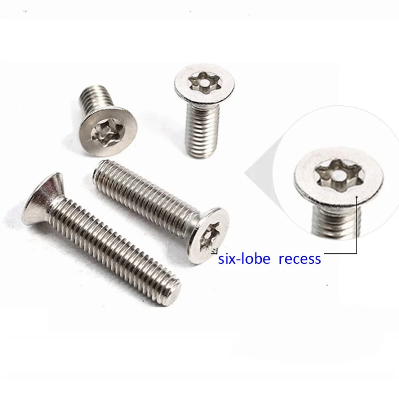 1/50Pcs M2-M12 304 Stainless Steel Six Lobe Torx Flat Countersunk Head Screws with Pin Anti-Theft Security Bolts for Hardware