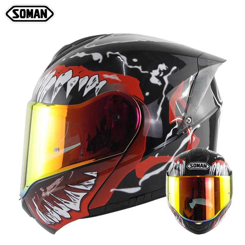 Motorcycle Venom Large Lens Double Mirror Uncovered Full Face Helmet Men and Women Full Cover Four Season Helmet