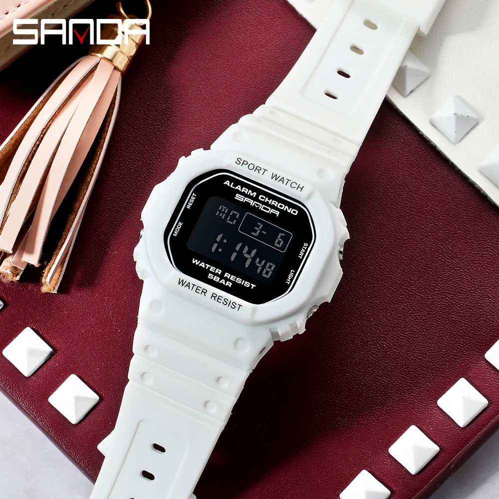 SANDA White Fashion Women\'s Watches Waterproof LED Digital Watch for Female Clock Ladies Sport Wristwatch relogio feminino 293