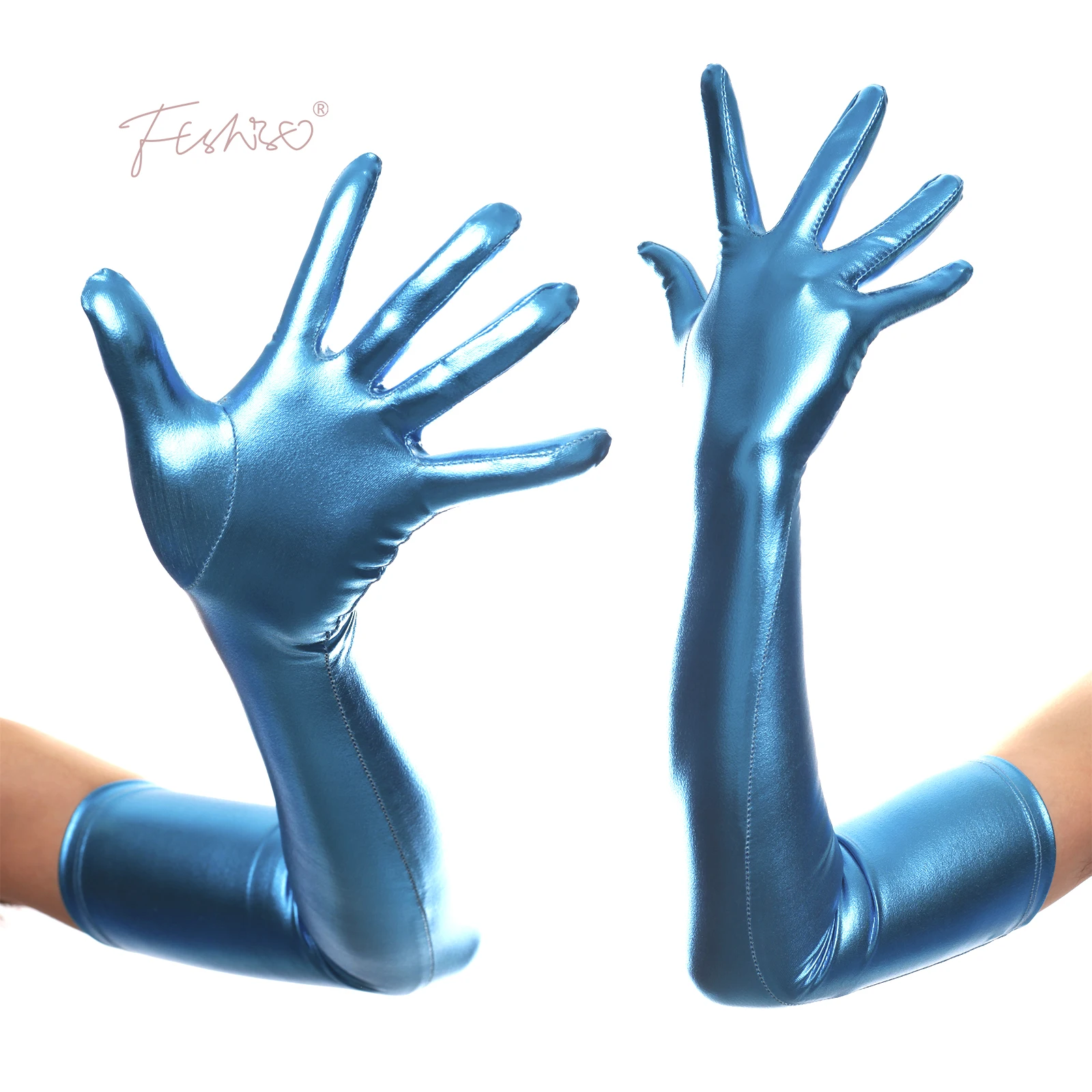 Ftshist Glossy Metallic Color Long Gloves Classic Full Fingers Elastic Elbow Gloves Perfect For Pole Club Halloween Accessories