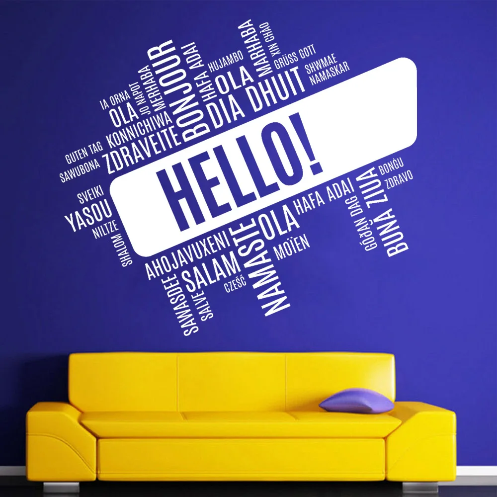 Hello Foreign Language Wall Decal Living Room Vinyl Wall Sticker Decor School Modern Home Interior Design Large Wall Decals W235