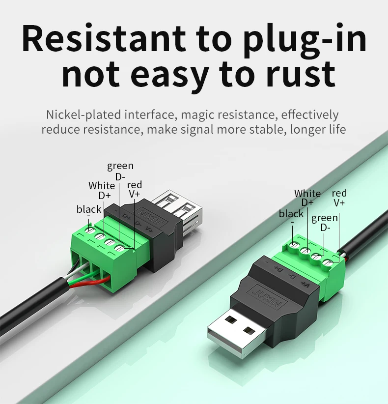 USB 2.0 Tipo A Macho para Fêmea para Conector de Parafuso 4Pin, USB Jack com Shield, Terminal Plug, USB-A Conector