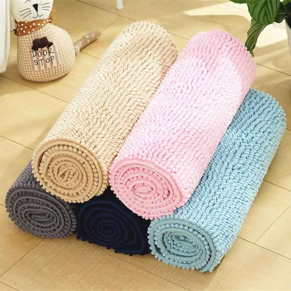 50*120cm/140cm Chenille Bathroom Mat Bathtub Floor Mat Chenille Short Hair Absorbent Non-Slip Mat For Bedroom Bedside Carpet