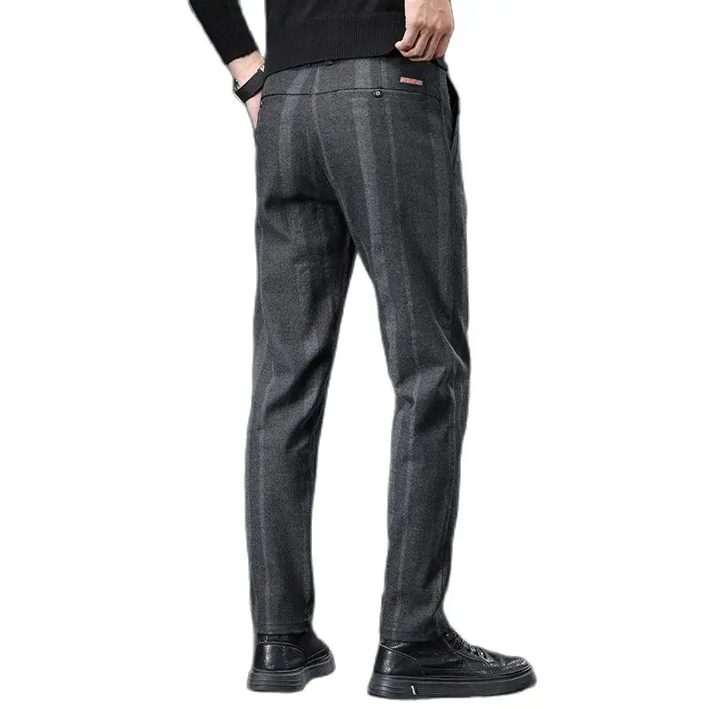 2023 Spring and Autumn New Grey Vertical Stripe Suit Trousers Men\'s Business Casual Men Pants Blue Black Pantalon