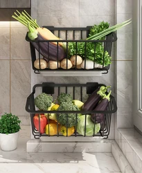 Wall-hung Vegetable Storage Rack Punching-free iron Storage Baskets for Fruit Vegetable Drain Storage Basket Kitchen Oganizer