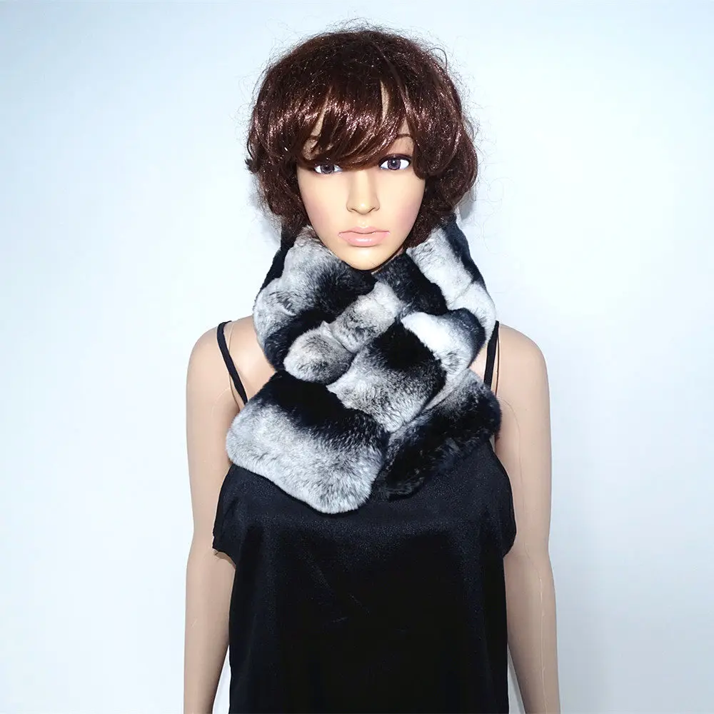 chinchilla Real Rex  Fur neck female Natural fur Whole skin Rex Rabbit Scarf  Low-price sales are limited