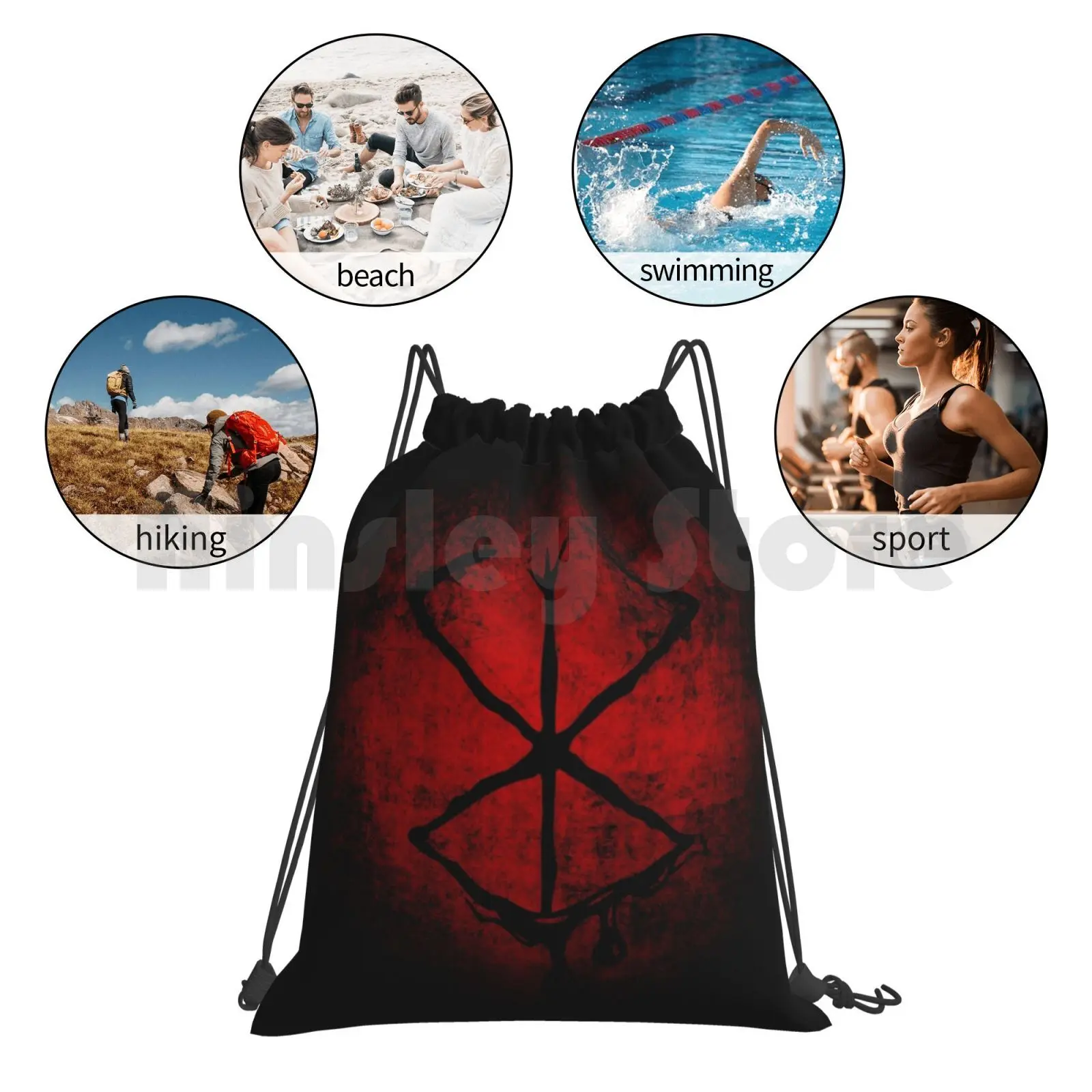 Black Marked People Backpack Drawstring Bags Gym Bag Waterproof Anime Manga Gatsu Asian Comic Graphic