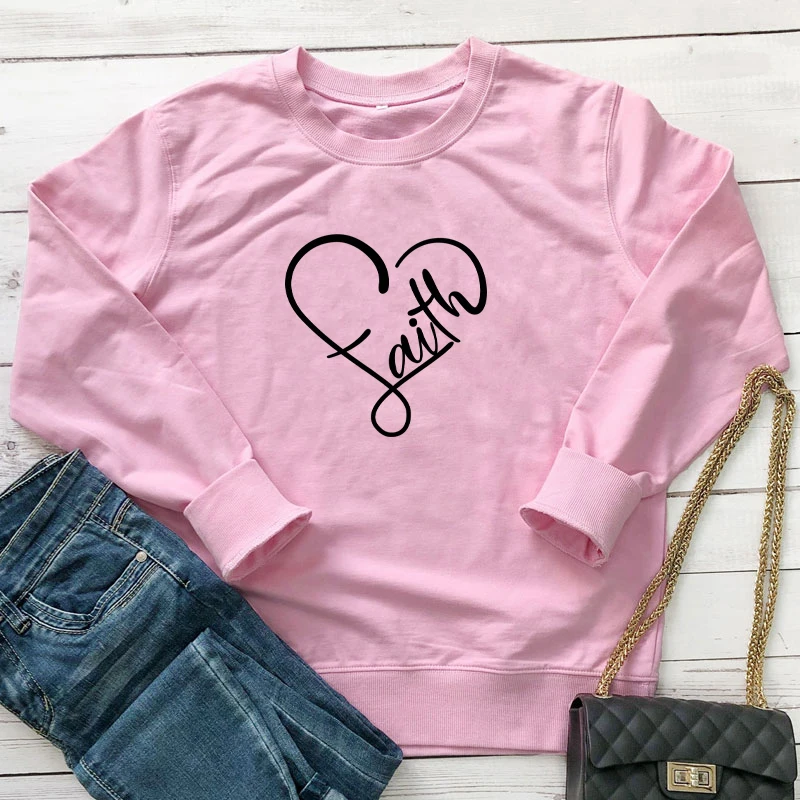 

Faith Heart Sweatshirt Unisex Women Long Sleeve Graphic Religion Pullover Casual Plus Size Christian Jesus Clothes Drop Shipping