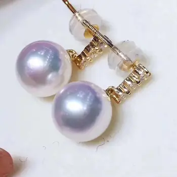 D328 fine jewelry pure 18K gold natural freshwater 8-8.5mm white pearl earrings for women beautiful pearl earrings