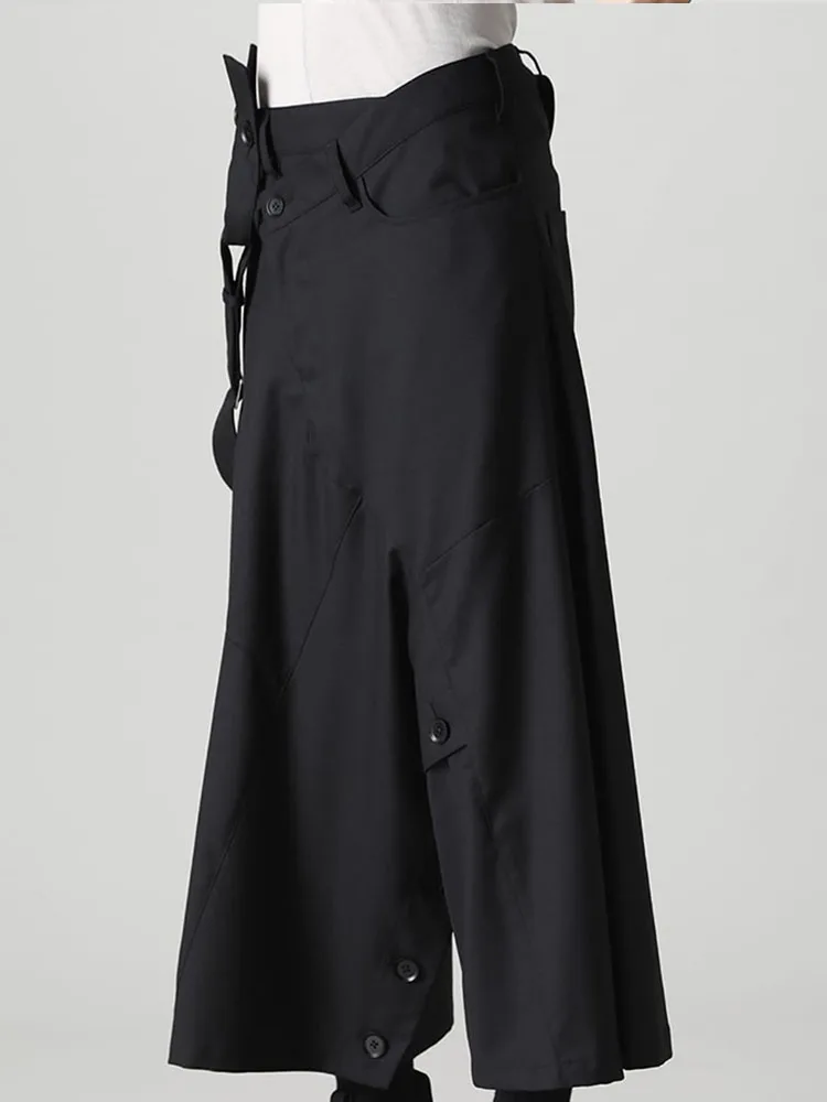 Men's Wide-Leg Trousers Spring And Autumn New Personality Asymmetric Sling Fashion Hair Stylist Leisure Large Size Eight Pants
