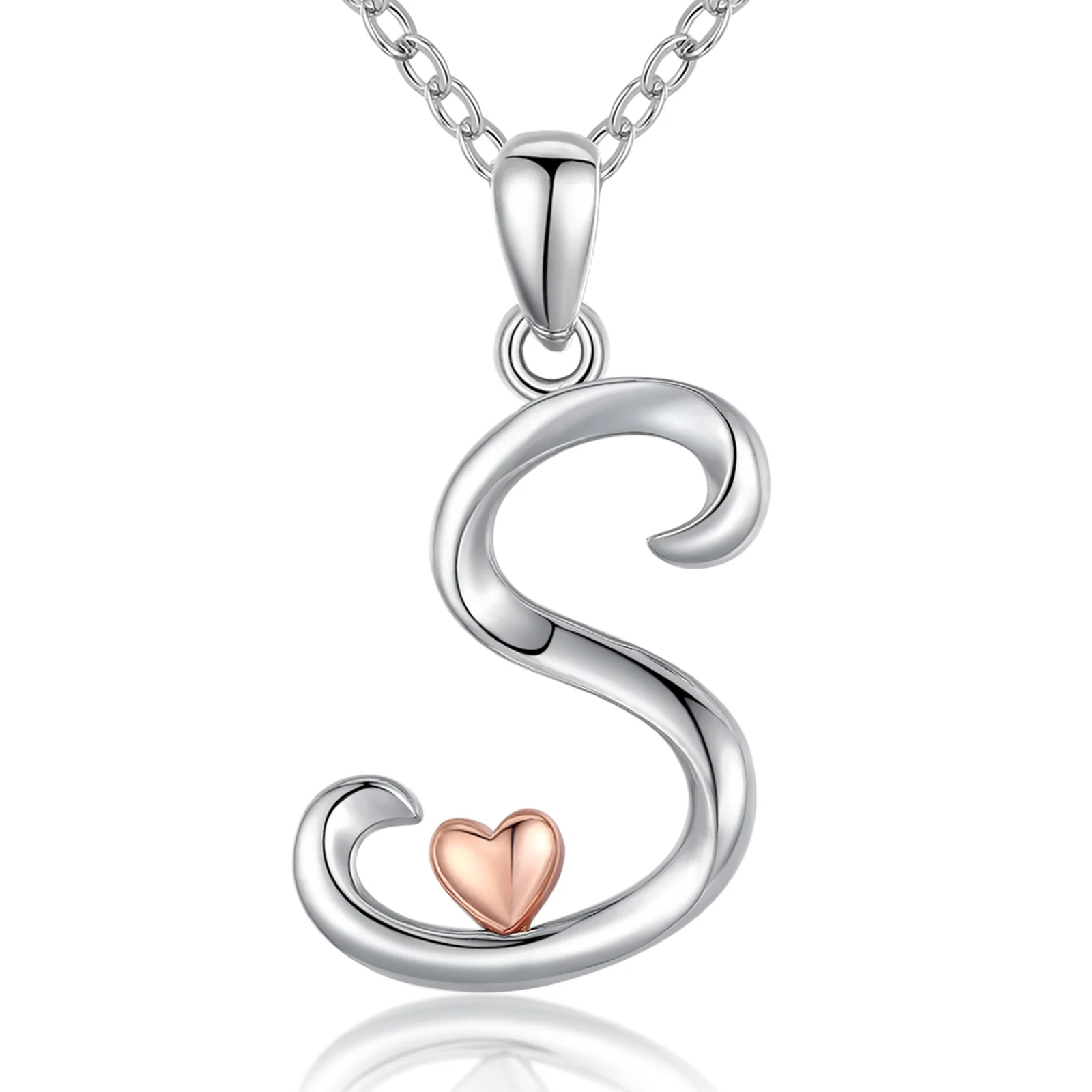 Eudora Halskette mit Anfangsbuchstaben-Anhänger aus Sterlingsilber für Damen und Herren, Roségold, Herz, Buchstabe, Name, Halsband, Schmuck, Geschenk