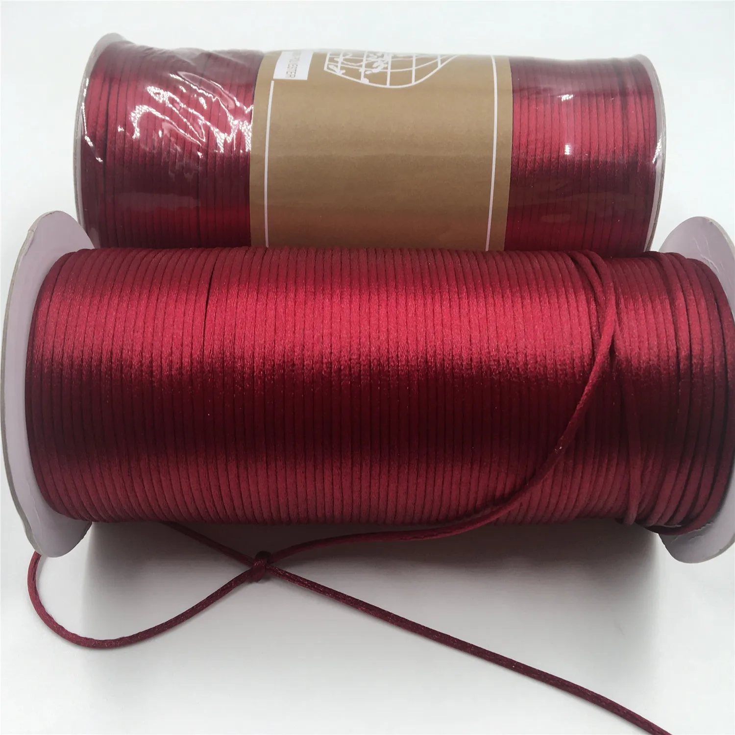 2mm Burgundy Rattail Satin Cord Thread Chinese Knot Macrame Bracelet Braided String DIY Tassels Beading Thread 10-225meters