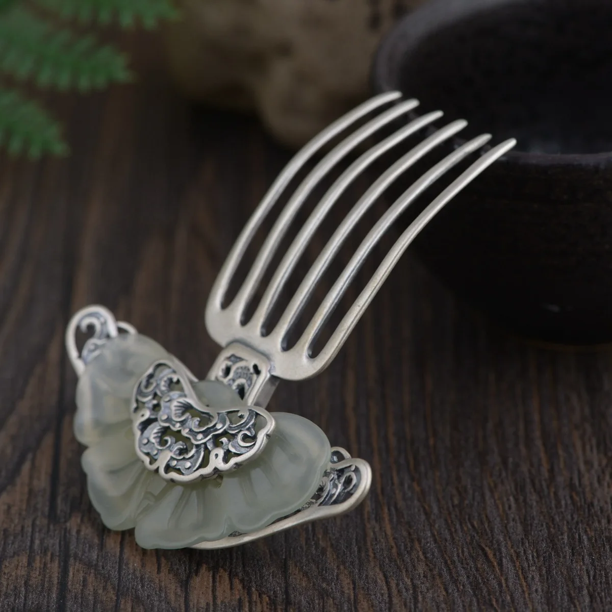 

S925 Sterling Silver Hair Accessories Creative Flowers Totem Jade Headdress Pure Argentum Hairpin Charm Jewelry for Women