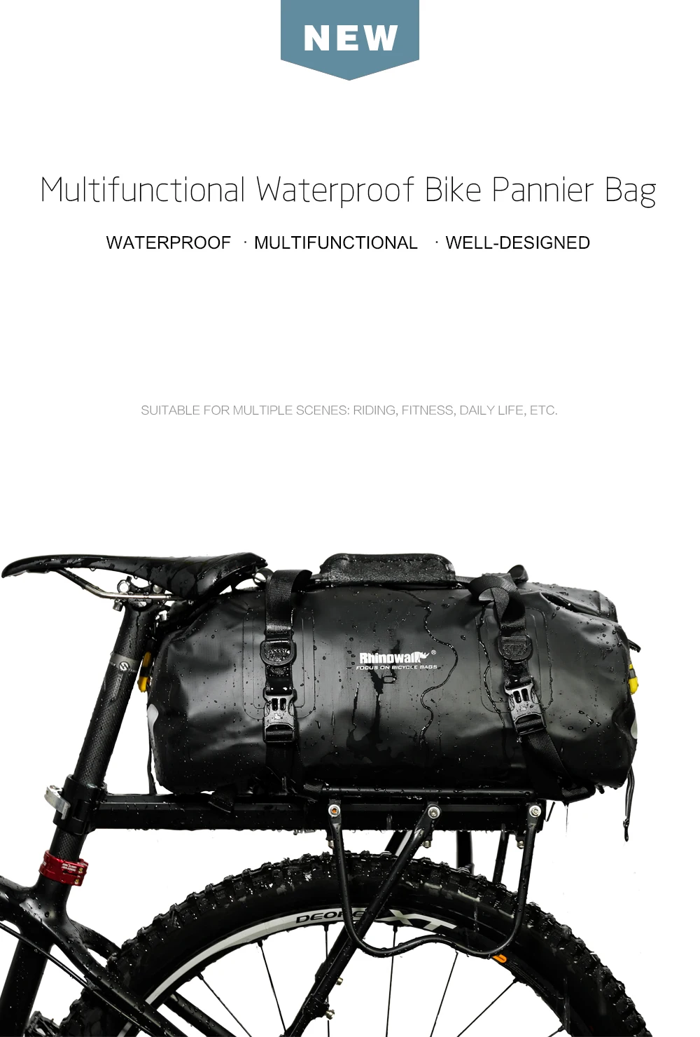 Rhino walk 20l fahrrad tasche wasserdicht mtb fahrrad koffer tasche hinten reisegepäck träger tragbarer sattels itz radfahren acessoriy – Detail 1