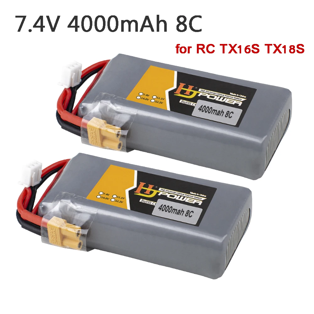 Large Endurance 7.4V 4000mAh 8C 2S Lipo Battery XT30 JST Futaba Connector For TX16s TX18s Remote Controller Transmitter