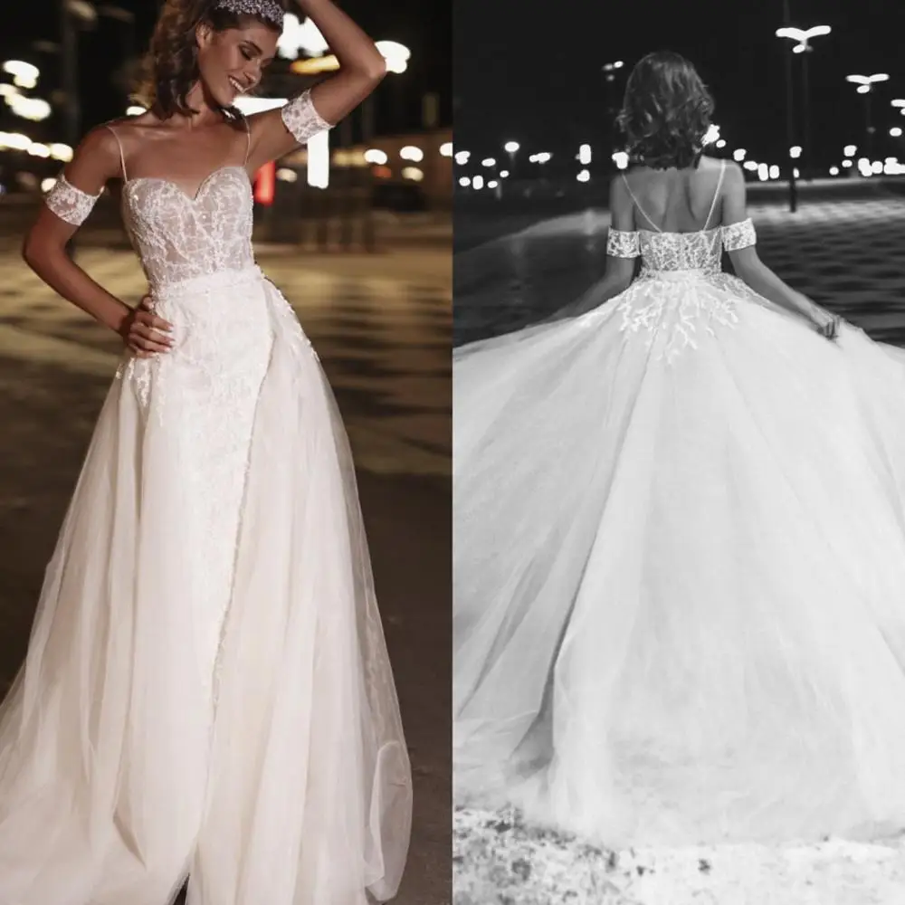 New Wedding Dresses Sexy Sweetheart Lace Appliques Bridal Gowns Custom Made Open Back Sweep Train Robe De Mariee