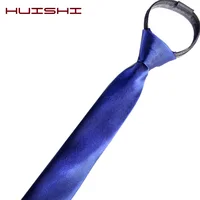 HUISHI Pre-tied Zipper Tie Neck Mens Skinny Zipper Neckties Red Black Blue Solid Color Slim Narrow Entertainment Party 3