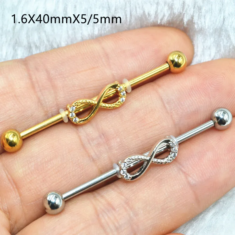 Imagem -02 - Barra Reta de Orelha com Formatos 50 Tamanhos 14g1.6 mm x 40 mm Andaime Barra Industrial Joia Corporal Piercing de Orelha