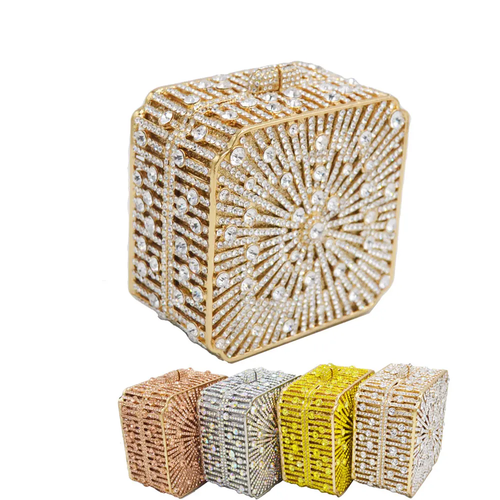 Stylishly Gold Rhinestone Clutch bag women Purse square Crystal handbag Cocktail party purse Evening Bag 88356