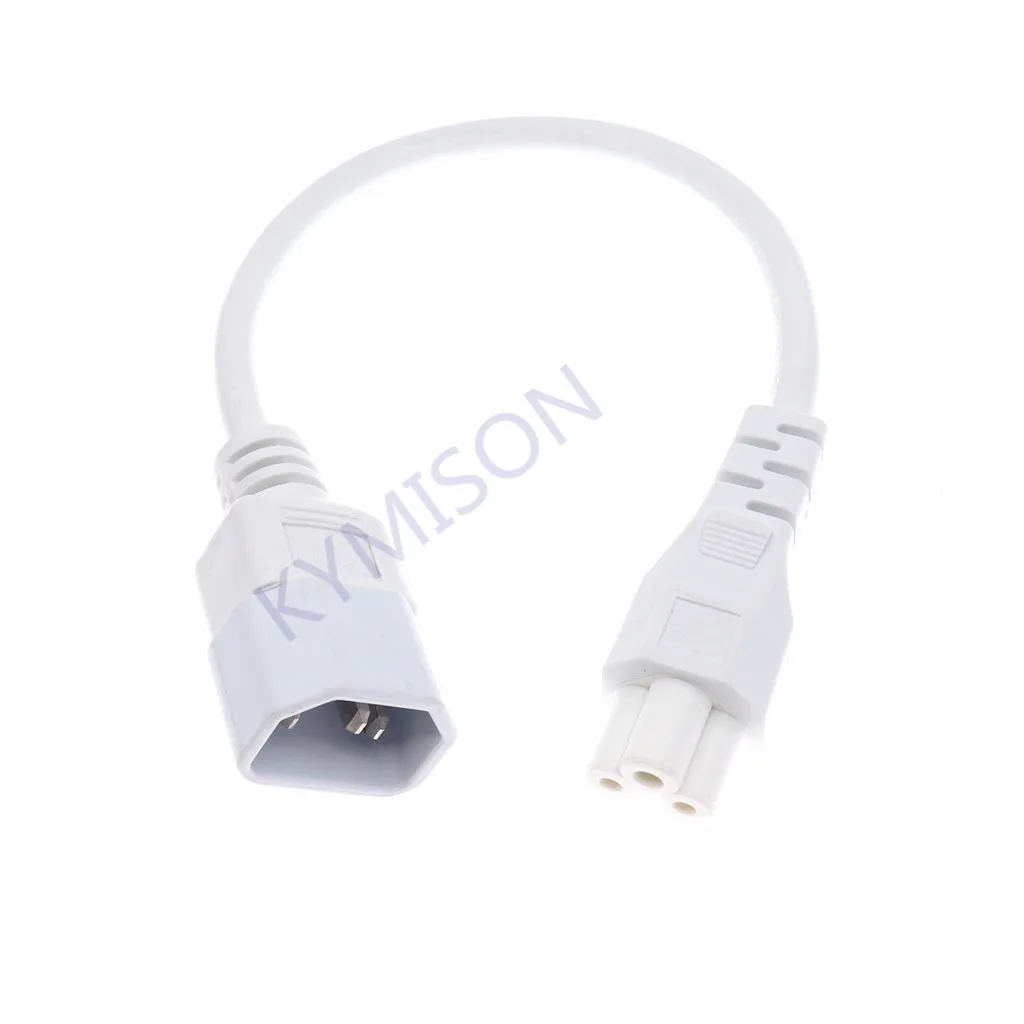 White IEC 320 C14 Male Plug to C5 Female Power Adapter Cable C5 PDU PSU Power Extension Cord 3x0.75mm Square 0.3m