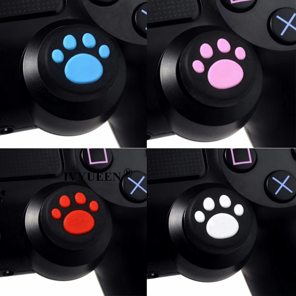 IVYUEEN 4 pcs Cat Paw Rubber Silicone Analog Thumb Sticks Grips Caps Cover for Dualshock 4 PS4 Pro Slim Controllers Accessories