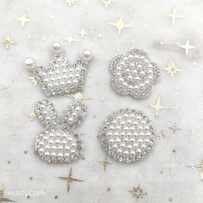 20Pcs Multi Style Padded Rhinestone & Pearl Crystal Crown Applique For DIY Clothes Crafts Shoes Hat Headwear Decor Patches