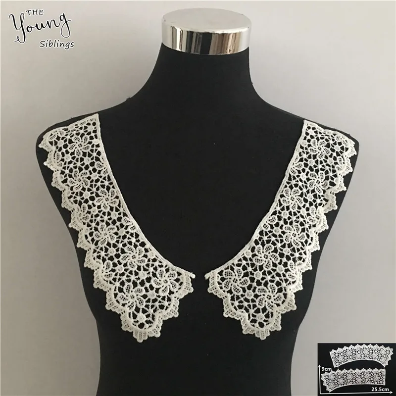 White Laces collar milk fiber Embroidery detachable collar Trim Lace fabric Craft materials Dresses Application Accessories