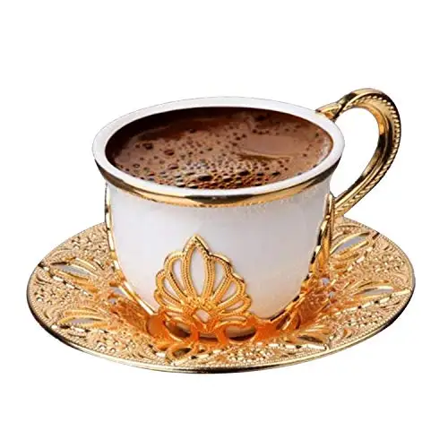 Fancy Espresso Coffee Cup Saucers with Set of 6, Porcelain 4 oz. Turkish Coffee Set, Turkish Cup Set, Greek Coffee, Demitasse Co