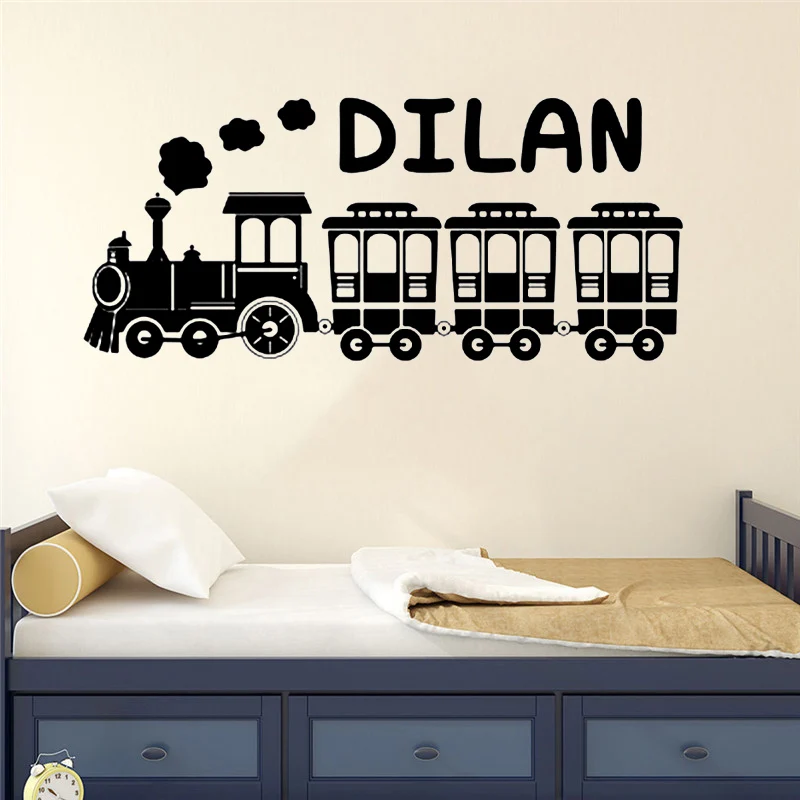 Moving Train Vinyl Wall Art Murals Truck Train Wall Vinyl Decals Kids Playroom Decoration Custom Kids Name Wall Sticker