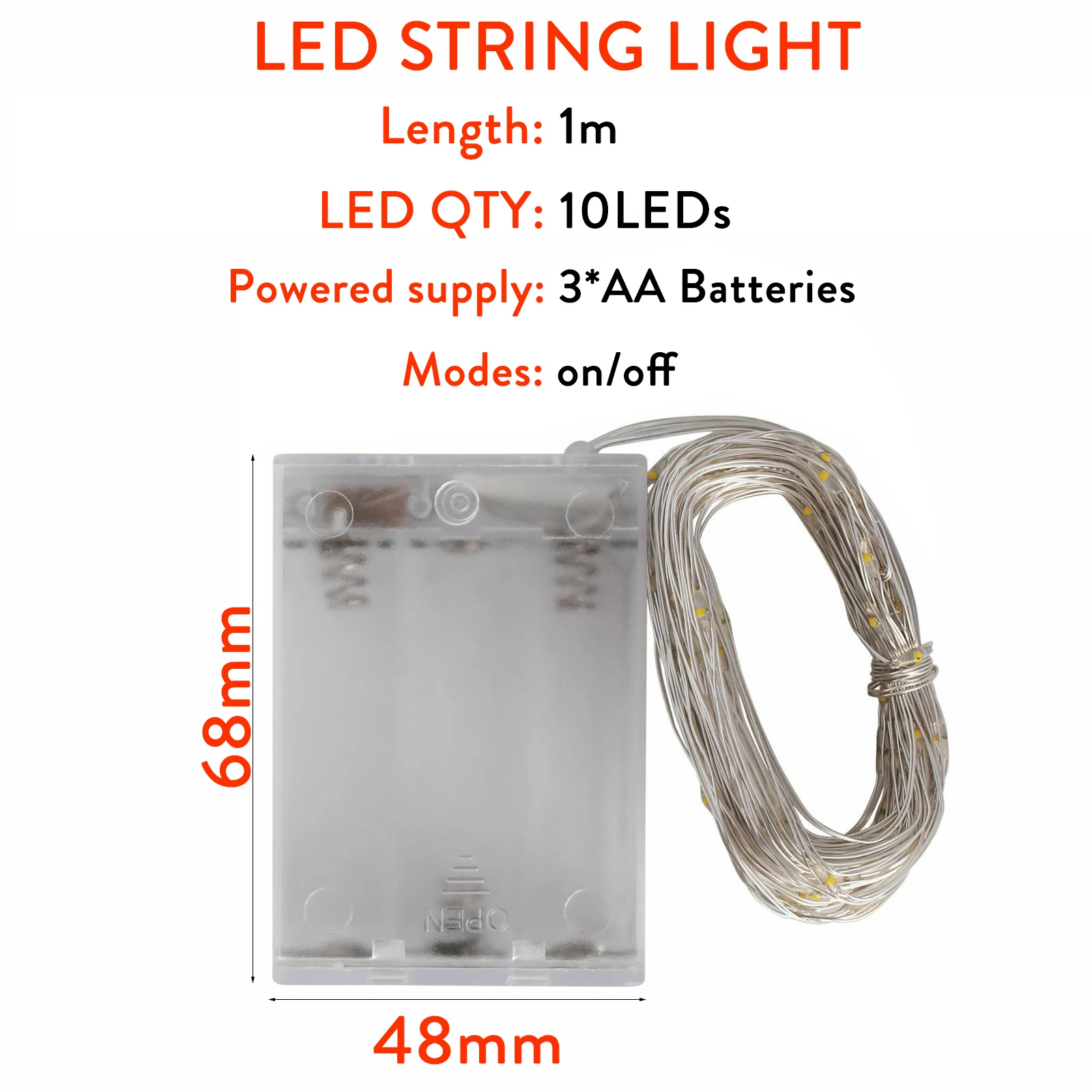 10Pcs 1m LED String Light 9 Colors Fairy Lights 10LEDs Copper Wire 3AA Battery Powered for Wedding Xmas Party Decor Holiday Lamp