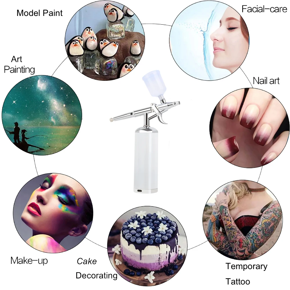 Imagem -02 - Aerógrafo sem Fio Recarregável com Compressor Grupo Cosmético Pessoal Facial Pele Cuidados com os Cabelos Preto Barbeiro Casa Faça Você Mesmo Lady Gift