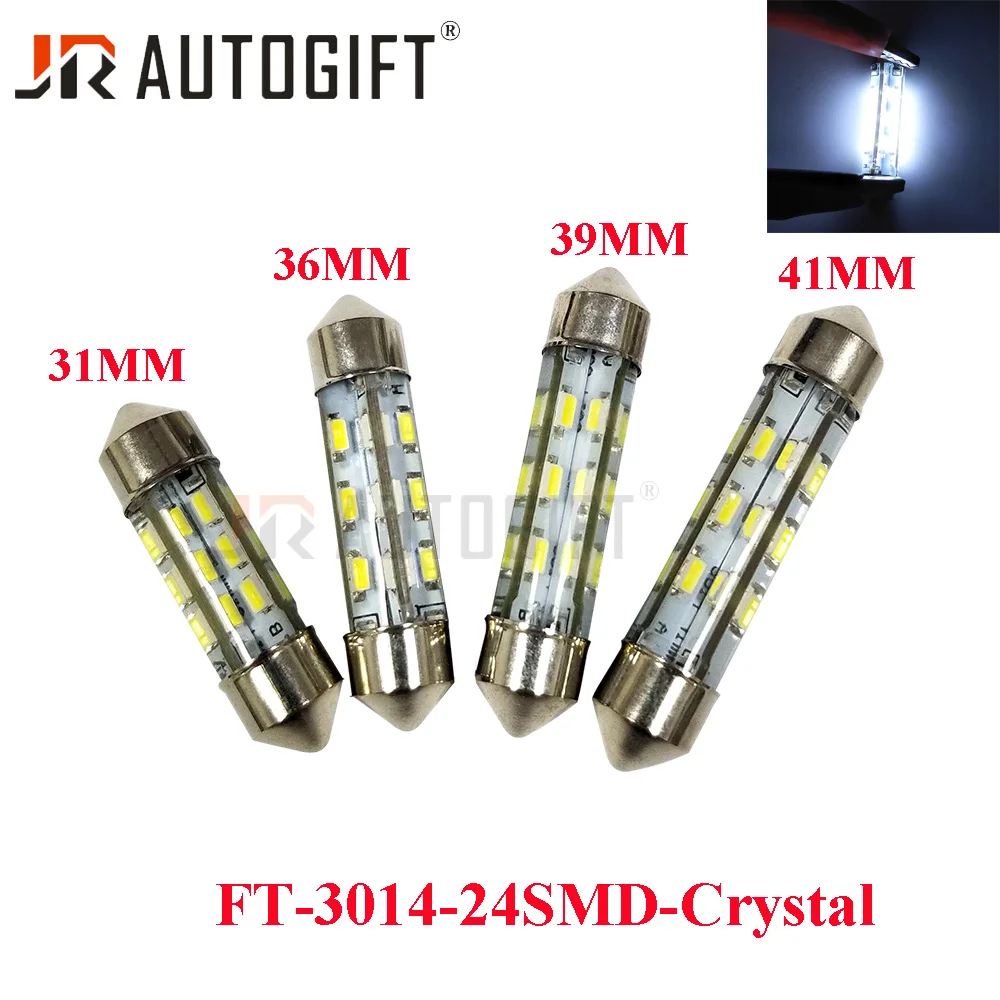 

50PCS 12V/24V White Car LED interior lights Festoon 31/36/39/41mm 3014 24SMD 3014 Crystal Dome lights