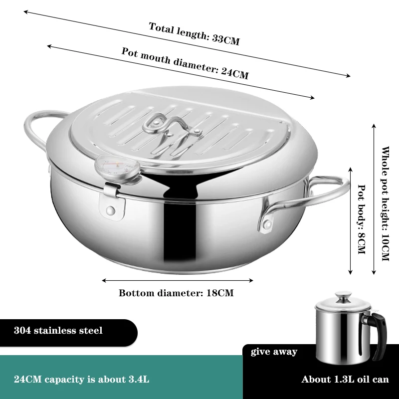 

Household Mini Induction Cooker Stainless Steel Tempura Frying Pan Temperature Control Fried Chicken Frying Pan Kitchen Tool