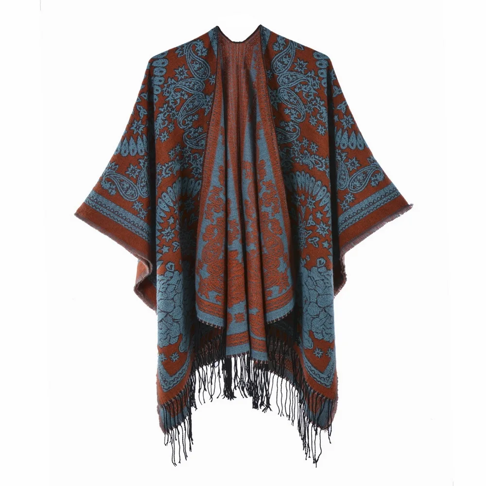 Women\'s Warm Shawl Wrap Cape Winter Cardigan Sweaters Open Front Poncho Ruana Stoles Oversized Blanket For Fall Winter Holiday