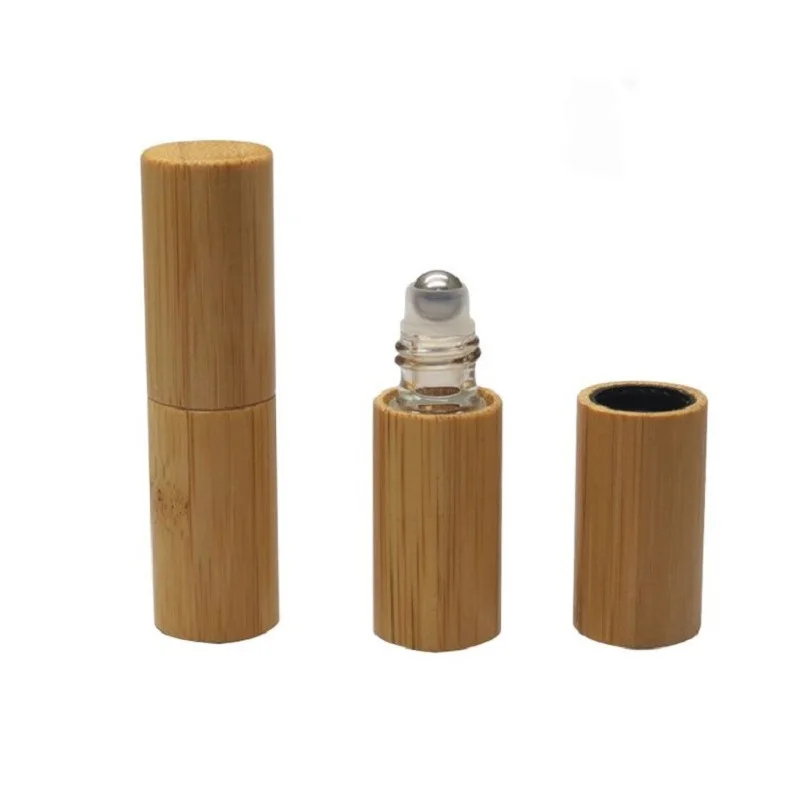 25pcs/lot 5ML High Class Empty Glass Roll On Bottle, DIY Bamboo Steel Roll On Bottle, Essential Roll On Bottle, Perfume Bottle