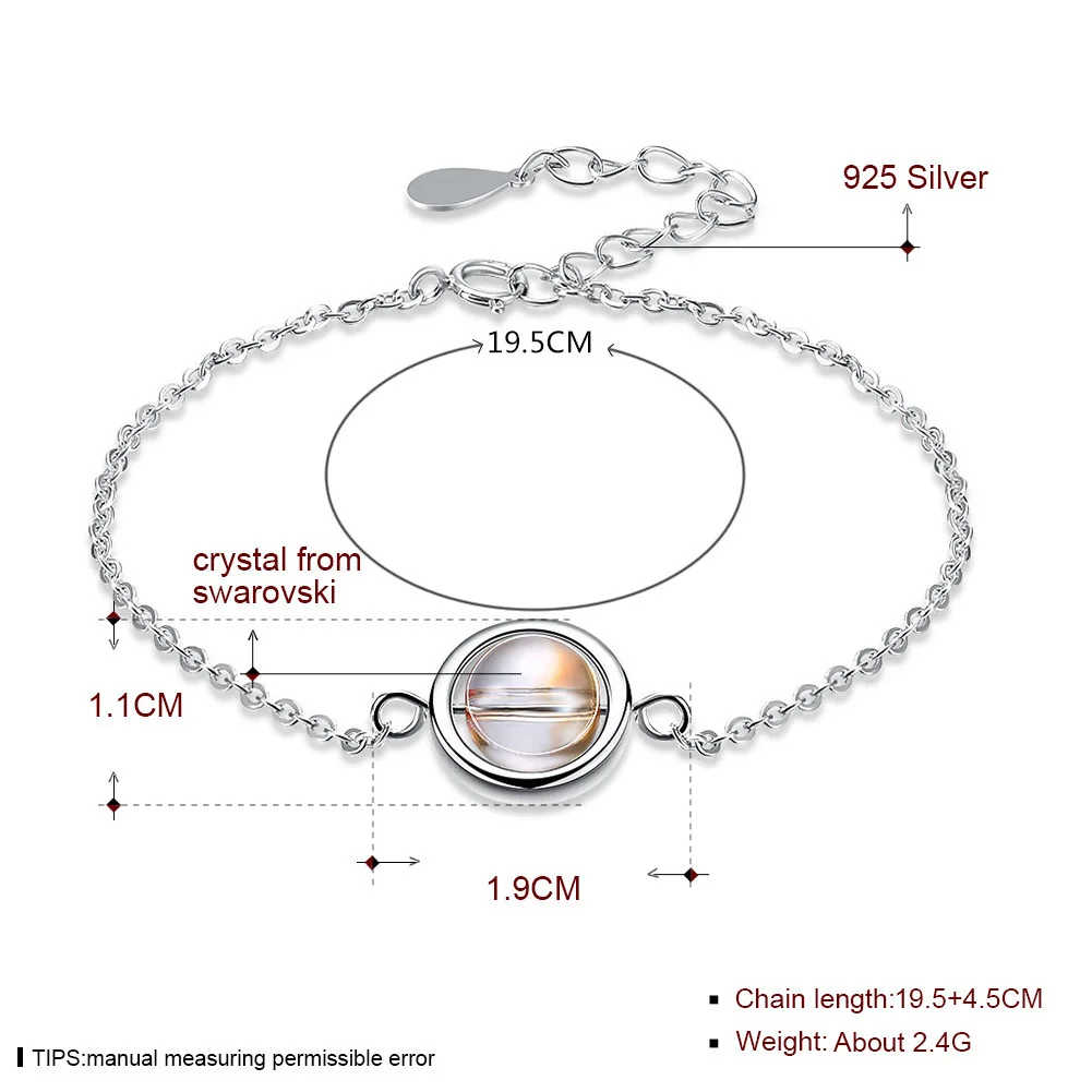 LEKANI Crystals  925 Sterling Silver Ball Charm Bracelet Bangles Beads Accessories For Women Fine Jewelry