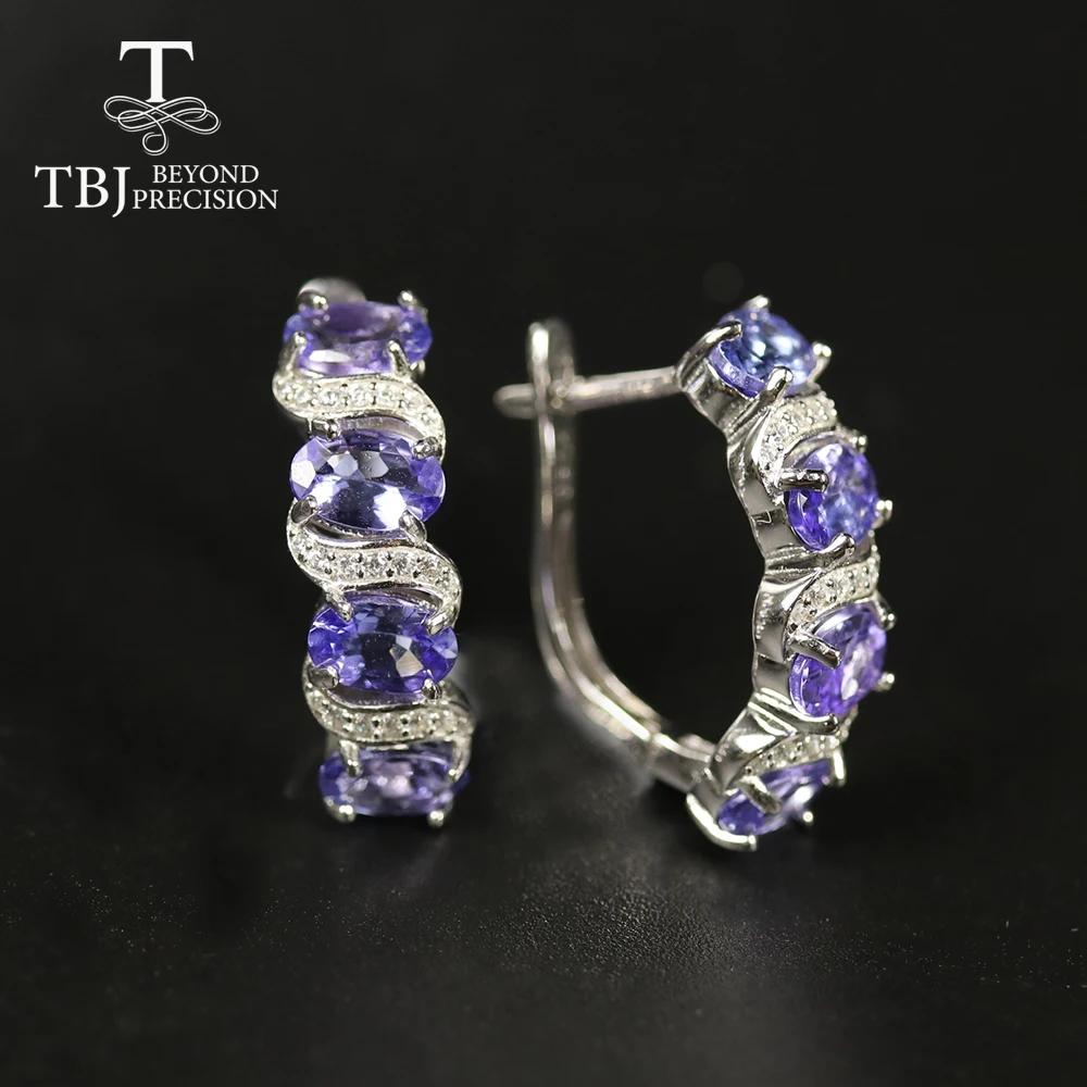 

TBJ,natural blue tanzanite clasp earring ,4ct real tanzania aa color 6 piece oval 4*6mm 925 sterling silver fine jewelry women